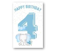 Second Ave 4th Birthday Age 4 Cute Elephant Blue Baby Boy Children's Kids Happy Birthday Card Greetings Card