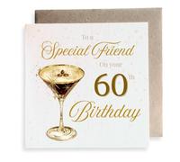 Second Ave 60th Birthday Special Friend Adult Female Women's Cocktail Glitter Square Card Birthday Greeting Card for Her