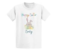 Second Ave Baby/Children's Personalised Happy Easter Bunny White T Shirt Girls or Boys Top