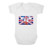 Second Ave Baby VE Day 80th Anniversary GB Flag Street Party V E Day Celebration Baby Grow White Shortsleeve Babygrow