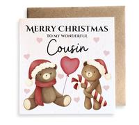 Second Ave Cousin Cute Bears Square Card Christmas Xmas Holiday Festive Greetings Card