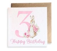 Second Ave Cute 3rd Birthday Age 3 Pink Bunny Rabbit Square Card Birthday Greeting Card for Girl