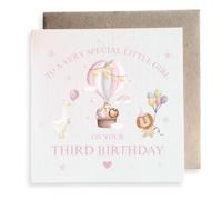Second Ave Cute 3rd Birthday Age 3 Pink Square Card Birthday Greeting Card For Daughter, Granddaughter, Niece, Family, Girl
