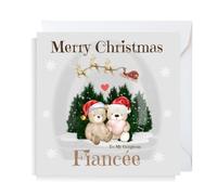 Second Ave Cute Bear Fiancee Square Christmas Xmas Holiday Festive Greetings Card