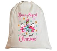 Second Ave Cute Children's Unicorn Cotton Drawstring Christmas Xmas Santa Sack Bag Gift