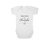 Second Ave Cute Personalised Baby Grow Hello World Vest White Shortsleeve Bodysuit Babygrow Gift