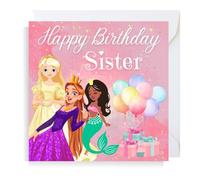 Second Ave Cute Pink Princess Sister Square Birthday Greeting Card for Girl