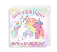 Second Ave Cute Pink Unicorn 1st Birthday Age 1 Square Birthday Greeting Card for Girl