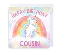 Second Ave Cute Pink Unicorn Cousin Square Birthday Greeting Card for Girl