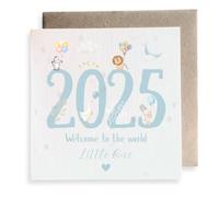 Second Ave Cute Welcome To The World Year Boy Blue New Baby Square Card Newborn Congratulations Greeting Card for Boy