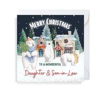 Second Ave Daughter & Son-in-Law Christmas Polar Bear Square Xmas Holiday Festive Greetings Card