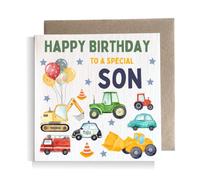 Second Ave Digger Son Children's Kids Baby Tractor Car Square Card For Boy Birthday