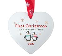 Second Ave First Christmas as a Family of Three Penguin Ceramic Hanging Heart Xmas Tree Decoration Bauble