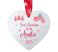 Second Ave First Christmas as an Auntie White Ceramic Hanging Heart Christmas Xmas Tree Decoration Bauble