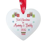 Second Ave First Christmas as Mummy & Daddy White Ceramic Hanging Heart Christmas Xmas Tree Decoration Bauble