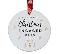 Second Ave First Christmas Engaged White Ceramic Hanging Circle Christmas Xmas Tree Decoration Bauble