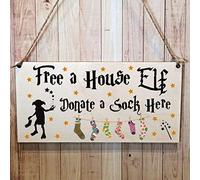 Second Ave Free A House Elf Donate A Sock Wooden Hanging Gift Rectangle Decoration Sign Plaque