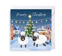 Second Ave Funny Bah Humbug Sheep Square Christmas Xmas Holiday Festive Greetings Card