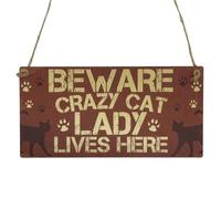Second Ave Funny Beware Crazy Cat Lady Lives Here Wooden Hanging Rectangle Home Gift Sign Plaque
