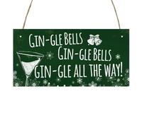 Second Ave Funny Gin-gle Bells Christmas Xmas Wooden Hanging Decoration Festive Home Sign Plaque