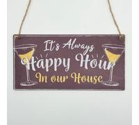 Second Ave Funny It's Always Happy Hour Wooden Hanging Rectangle Home Bar Pub Garden Sign Plaque