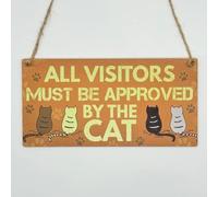 Second Ave Funny Joke Visitors Approved by The Cat Wooden Hanging Rectangle Home Garden Sign Plaque