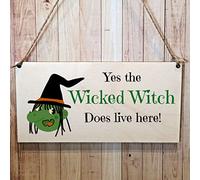 Second Ave Funny Wicked Witch Does Live Here Wooden Hanging Gift Rectangle Home Sign Plaque