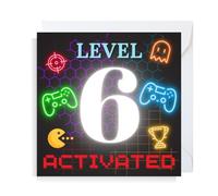 Second Ave Gaming Gamer 6th Birthday Age 6 Square Children's Kids Birthday Greeting Card for Boy or Girl