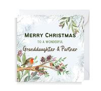 Second Ave Granddaughter & Partner Christmas Robin Square Xmas Holiday Festive Greetings Card