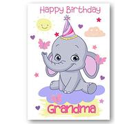 Second Ave Grandma Children's Kids Elephant Birthday Card For Her Greetings Card