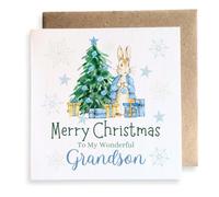 Second Ave Grandson Blue Rabbit Children's Kids Square Card Christmas Xmas Holiday Festive Greetings Card