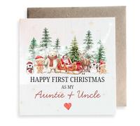 Second Ave Happy First Christmas As My Auntie + Uncle Winter Festive Square Card Christmas Xmas Holiday Festive Greetings Card