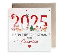 Second Ave Happy First Christmas As My Auntie Year Square Card Christmas Xmas Holiday Festive Greetings Card