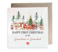 Second Ave Happy First Christmas As My Grandma + Grandad Winter Festive Square Card Christmas Xmas Holiday Festive Greetings Card