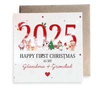 Second Ave Happy First Christmas As My Grandma + Grandad Year Square Card Christmas Xmas Holiday Festive Greetings Card