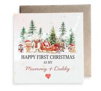 Second Ave Happy First Christmas As My Mummy + Daddy Winter Festive Square Card Christmas Xmas Holiday Festive Greetings Card