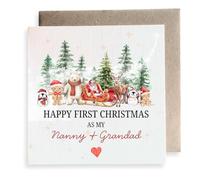 Second Ave Happy First Christmas As My Nanny + Grandad Winter Festive Square Card Christmas Xmas Holiday Festive Greetings Card