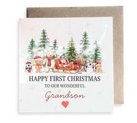 Second Ave Happy First Christmas To Our Wonderful Grandson Winter Festive Square Card Christmas Xmas Holiday Festive Greetings Card