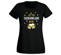 Second Ave Ladies Women's Let The Shenanigans Begin Irish Celebration Black T-Shirt T Shirt