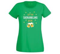Second Ave Ladies Women's Let The Shenanigans Begin Irish Celebration Green T-Shirt T Shirt