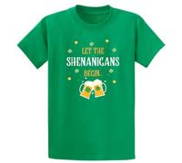 Second Ave Men's Adult's Unisex Let The Shenanigans Begin Irish Celebration Green T-Shirt T Shirt