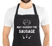 Second Ave Men's Funny May I Suggest The Sausage Black Apron BBQ Grill Cooking Kitchen Apron