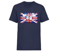 Second Ave Men's Unisex VE Day 80th Anniversary GB Flag Street Party V E Day Celebration Navy T Shirt Top