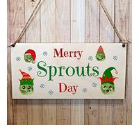 Second Ave Merry Sprouts Day Wooden Hanging Gift Rectangle Christmas Xmas Decoration Sign Plaque