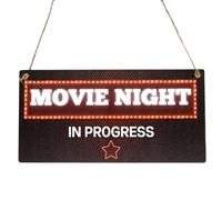 Second Ave Movie Night In Progress Wooden Hanging Rectangle Home Sign Plaque
