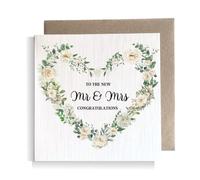 Second Ave Mr & Mrs Flower Heart Wreath Square Card Wedding Day Congratulations Card