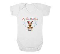 Second Ave My First Christmas Baby Grow Vest White Shortsleeve Babygrow Xmas Bodysuit