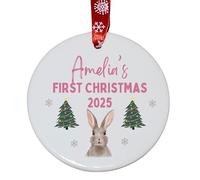 Second Ave Personalised Baby Girl Rabbit First Christmas White Ceramic Hanging Circle Christmas Xmas Tree Decoration Bauble