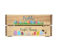 Second Ave Personalised Blue Easter Bunny Wooden Crate Box Easter Egg Treat Children Hamper Gift