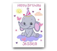 Second Ave Personalised Children's Kids Elephant Birthday Card Custom Greetings Card